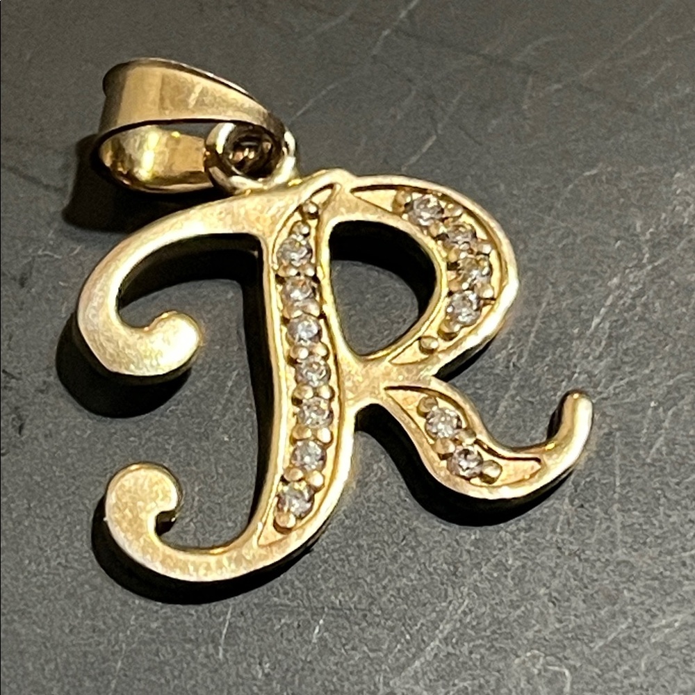 Gold Initial 'R' Pendant with Crystals